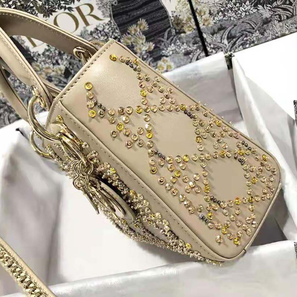 Dior Women Mini Lady Dior Bag Metallic Cannage Calfskin with Platinum Beaded Embroidery - image 5