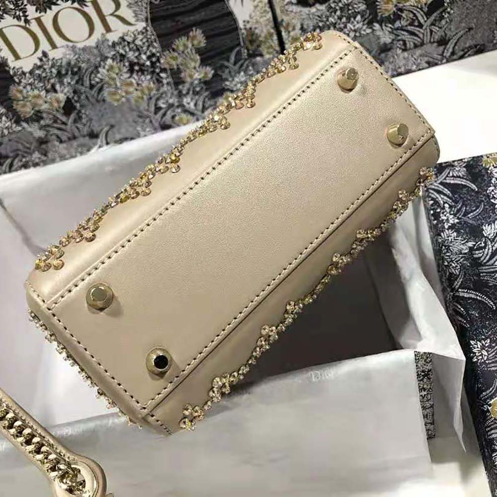 Dior Women Mini Lady Dior Bag Metallic Cannage Calfskin with Platinum Beaded Embroidery - image 7