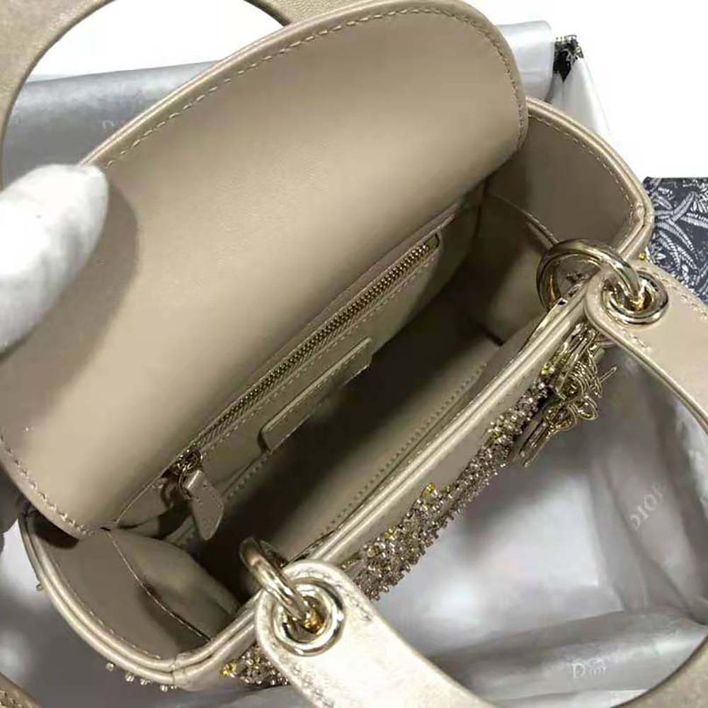 Dior Women Mini Lady Dior Bag Metallic Cannage Calfskin with Platinum Beaded Embroidery - image 8