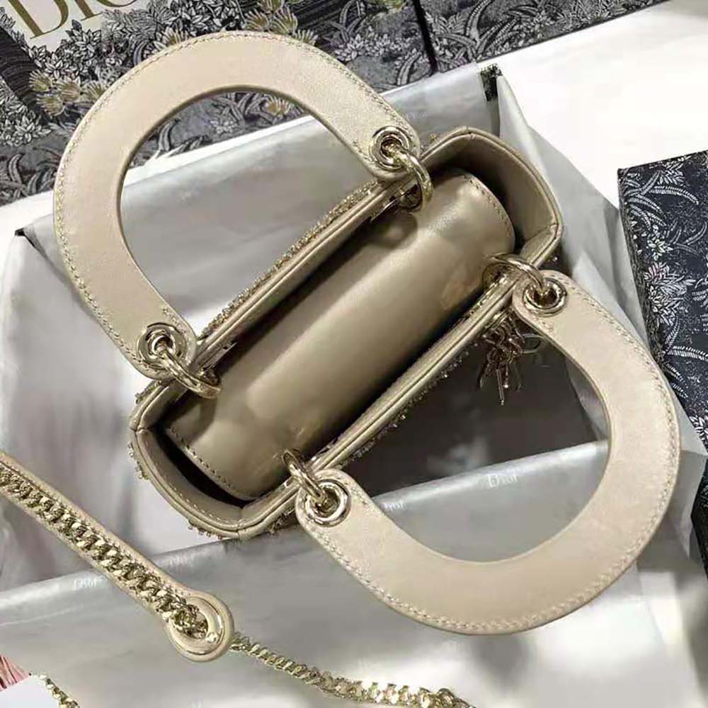 Dior Women Mini Lady Dior Bag Metallic Cannage Calfskin with Platinum Beaded Embroidery - image 6