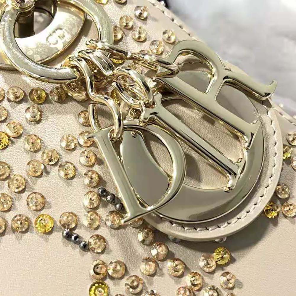 Dior Women Mini Lady Dior Bag Metallic Cannage Calfskin with Platinum Beaded Embroidery - image 9
