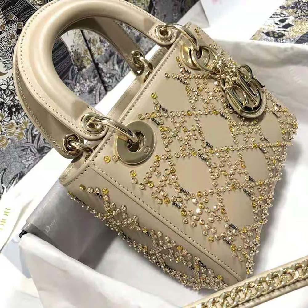 Dior Women Mini Lady Dior Bag Metallic Cannage Calfskin with Platinum Beaded Embroidery - image 4