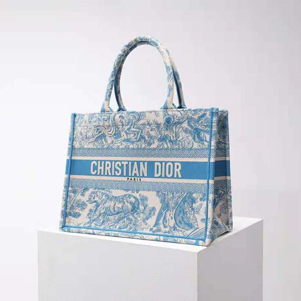 Side angle showing silver hardware on Small Dior Book Tote by Dior