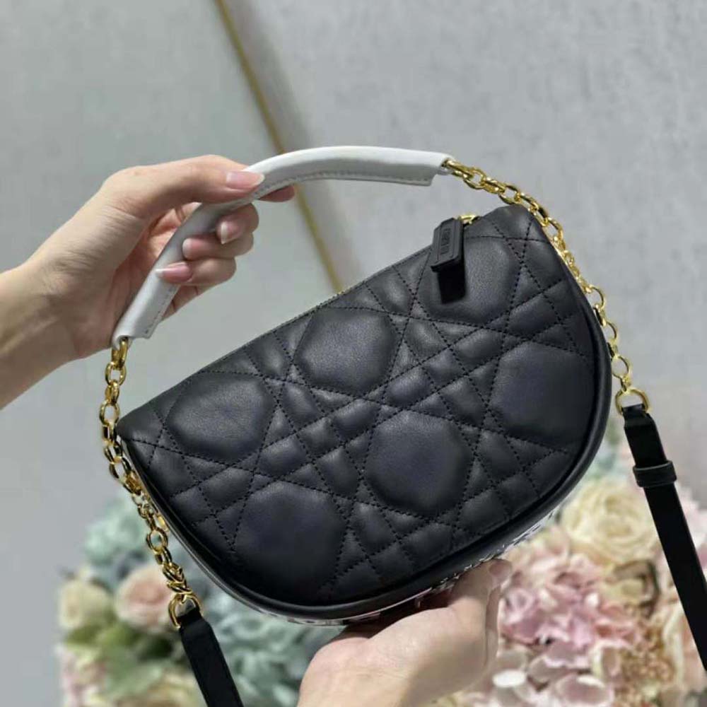 Side profile showcasing silhouette of Dior Women Small Dior Vibe Hobo Bag Black Cannage Lambskin