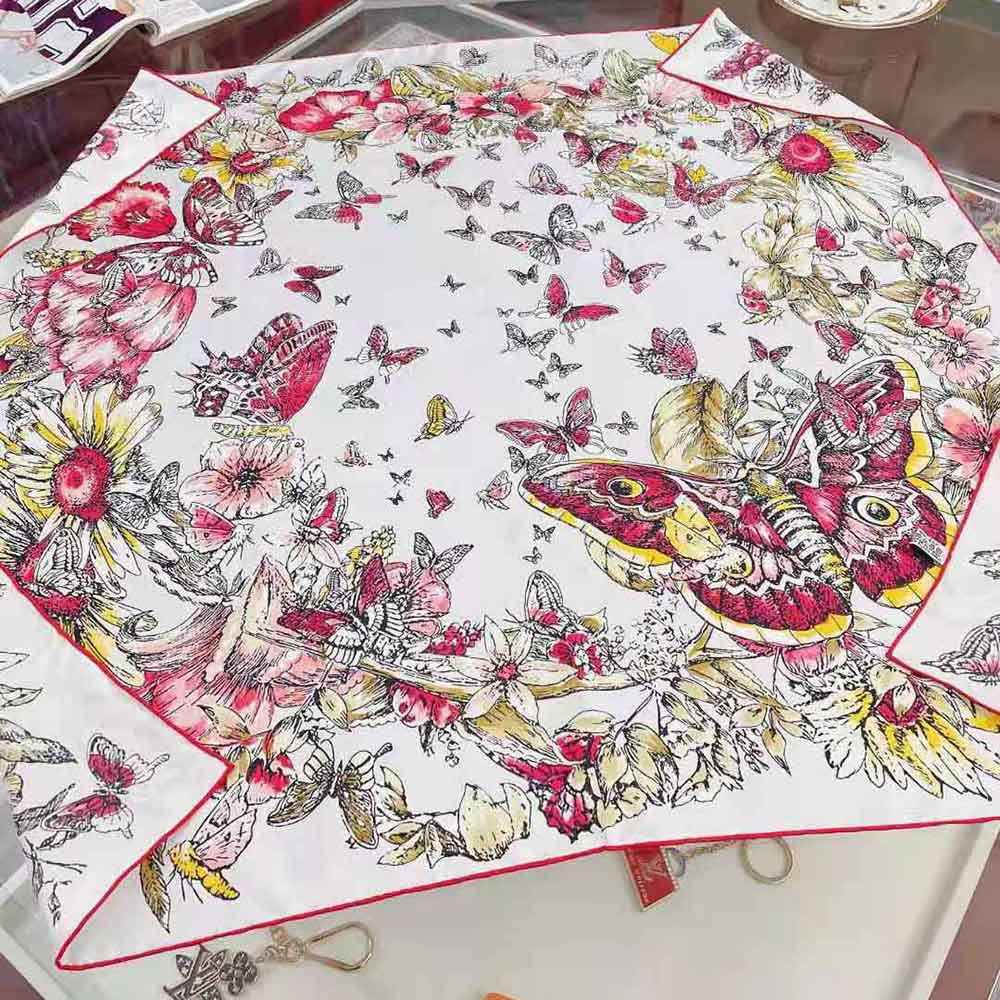 Full view of Dior Women Square Scarf Lvory Silk Twill folded elegantly