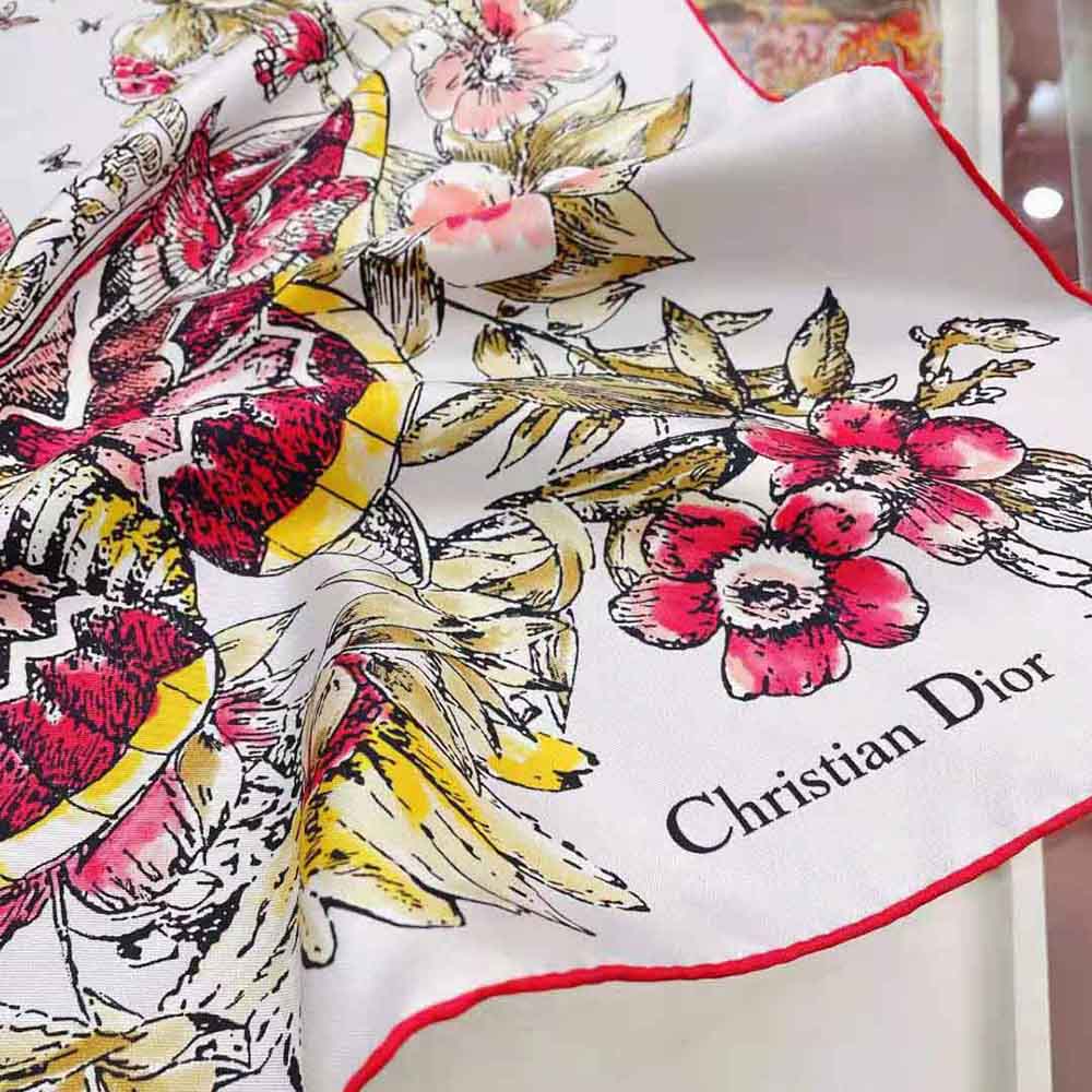 Dior Women Square Scarf Lvory Silk Twill with Multicolor Butterfly Motif - image 5