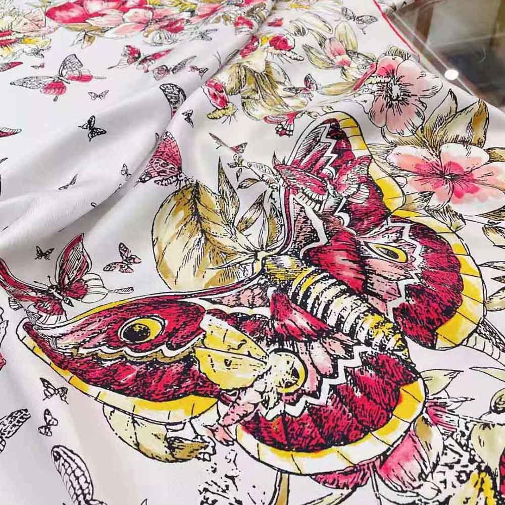 Dior Women Square Scarf Lvory Silk Twill with Multicolor Butterfly Motif - image 4