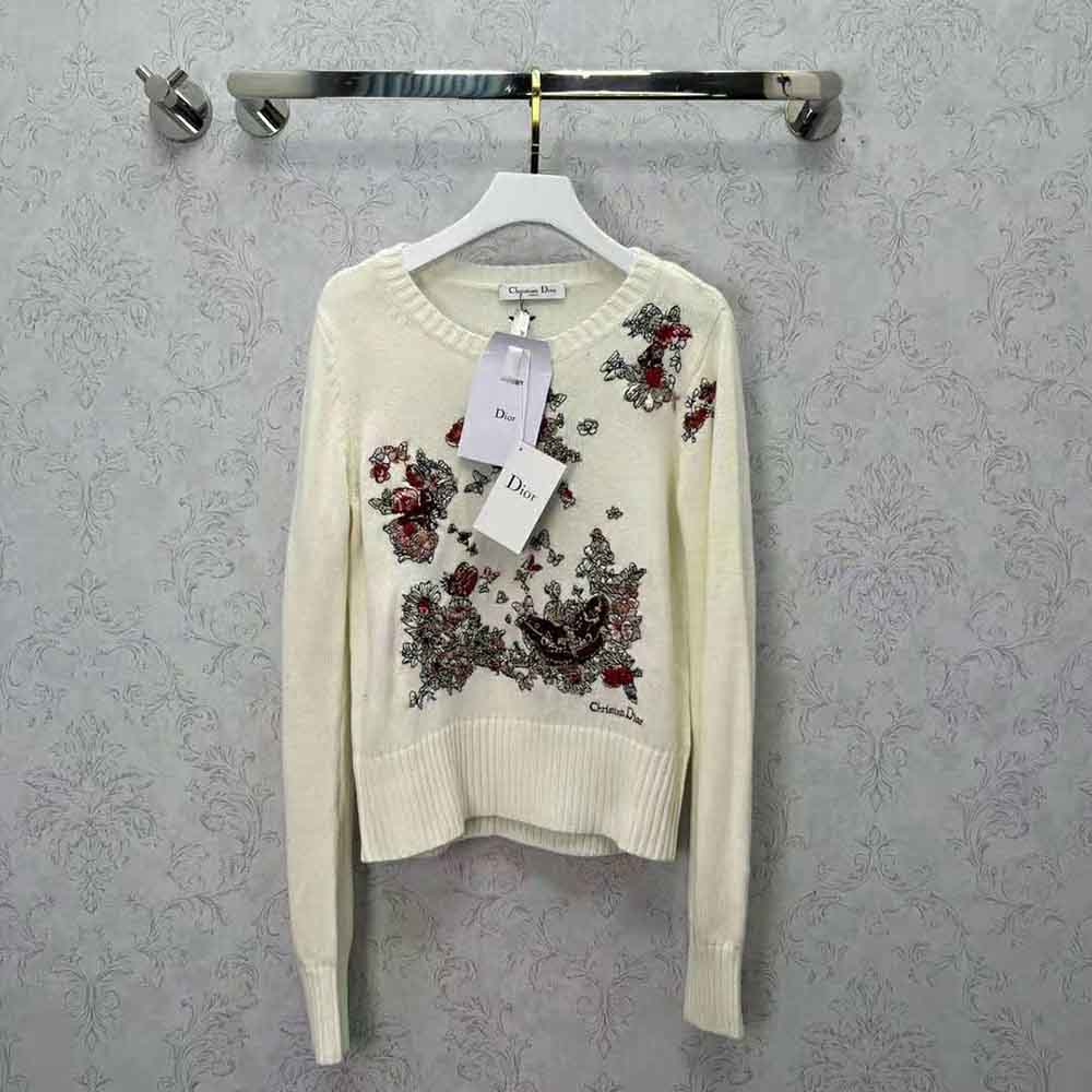 Close-up of multicolor butterfly embroidery on Dior Women Sweater