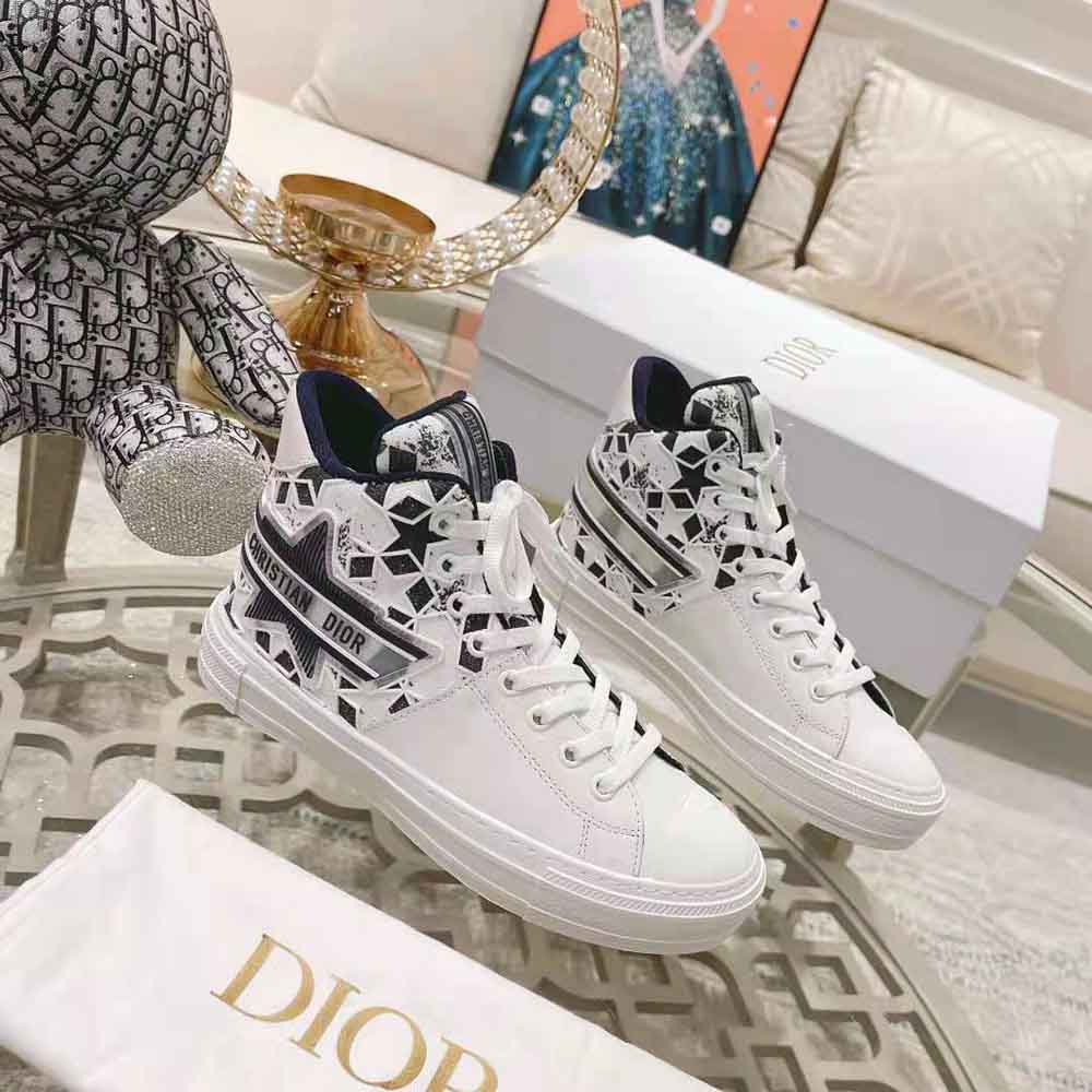 Top view showing laces and texture of Dior Women Walk N Dior Star Sneaker
