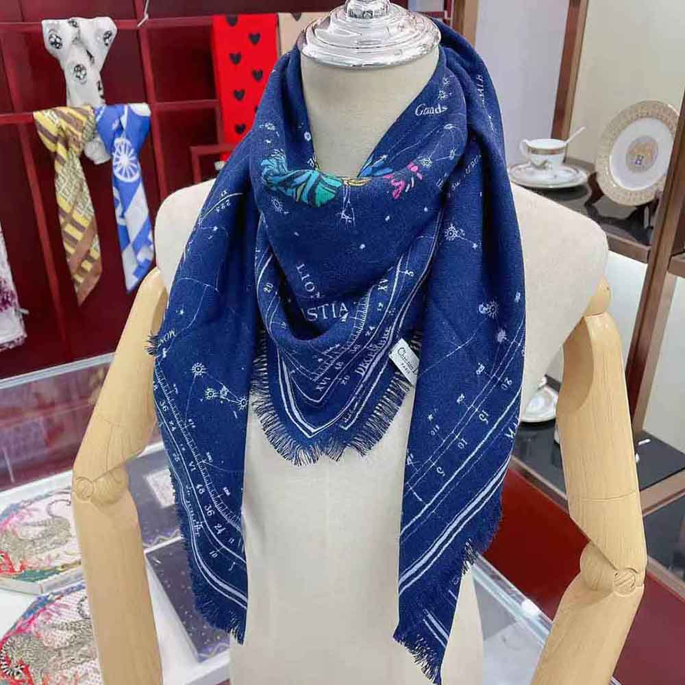 Dior Women Zodiac Square Scarf Navy Blue Silk Twill - image 7