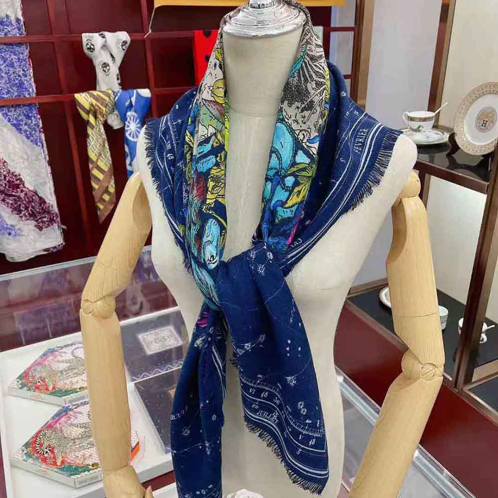 Dior Women Zodiac Square Scarf Navy Blue Silk Twill - image 6