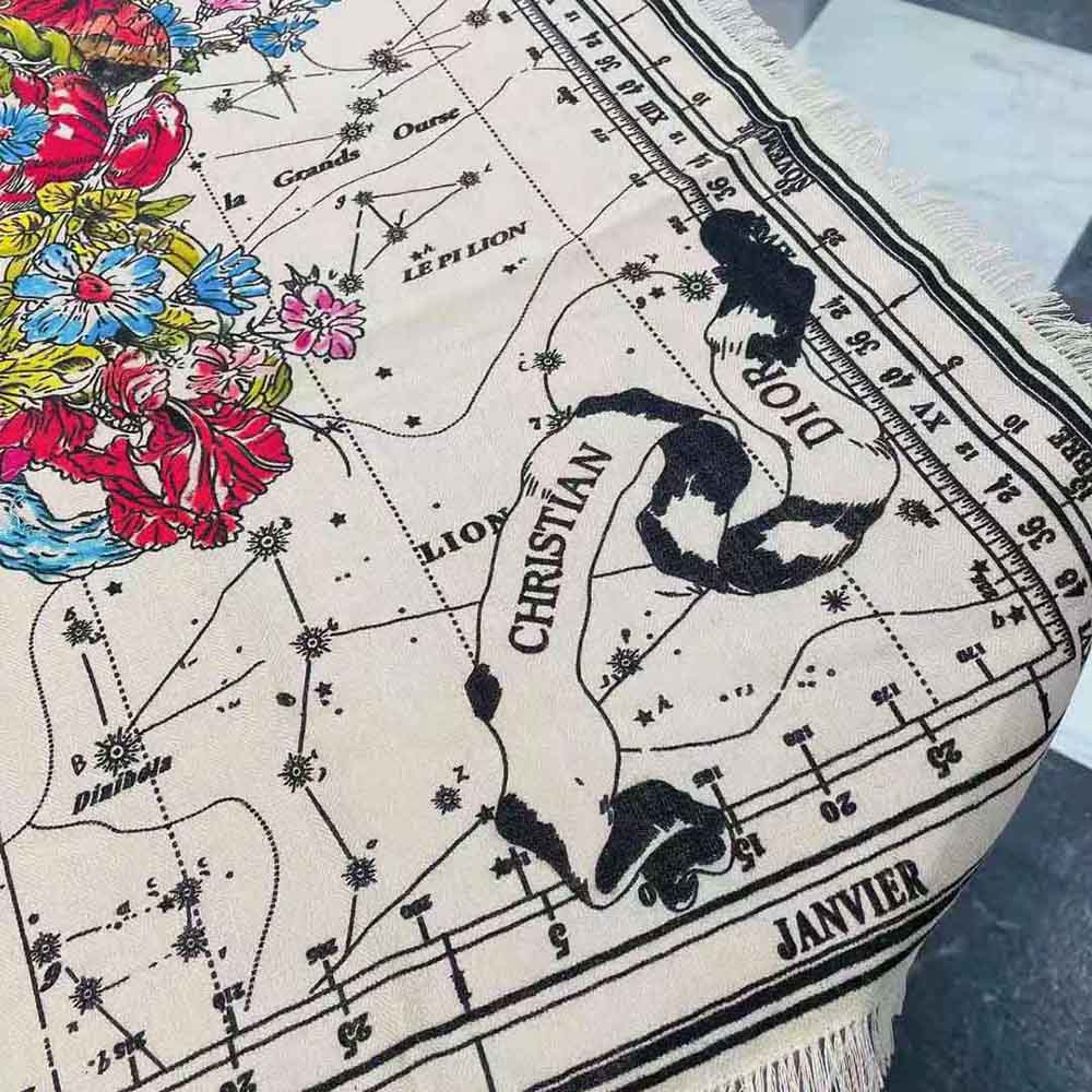 Dior Women Zodiac Square Scarf Navy White Silk Twill - image 4