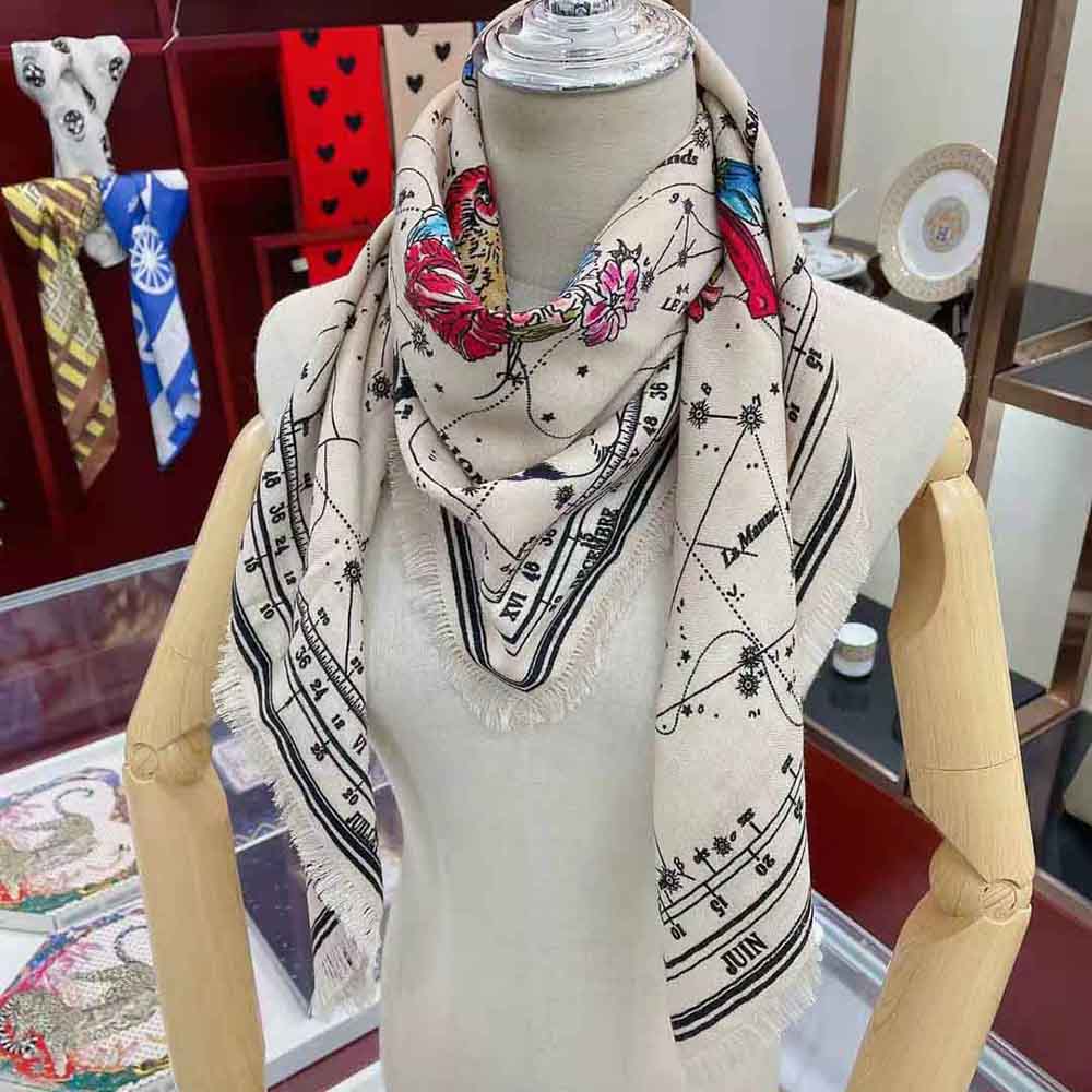 Dior Women Zodiac Square Scarf Navy White Silk Twill - image 7