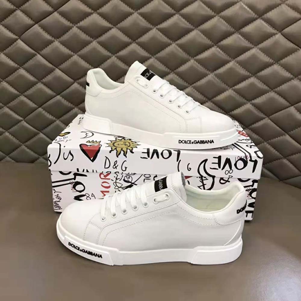 Dolce Gabbana D&G Unisex Calfskin Nappa Portofino Sneakers-White - image 5