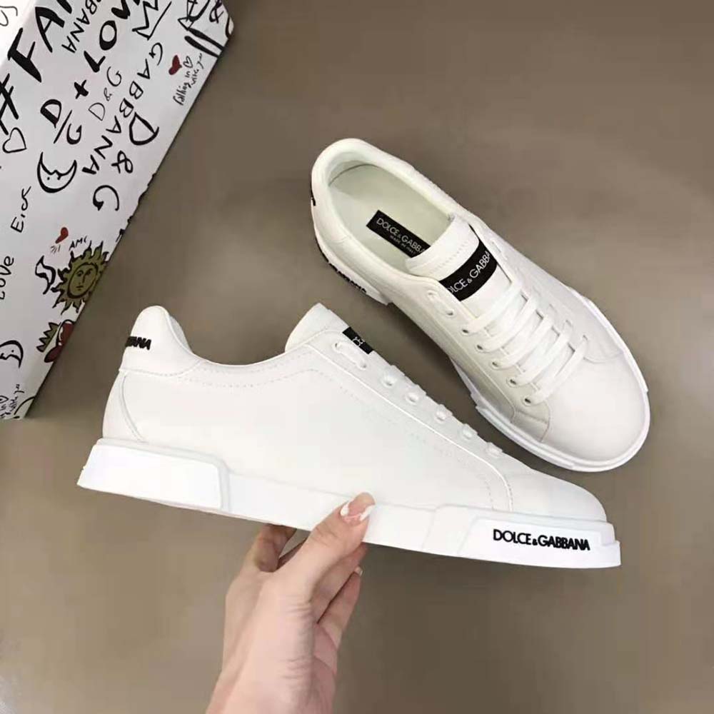 Dolce Gabbana D&G Unisex Calfskin Nappa Portofino Sneakers-White - image 4