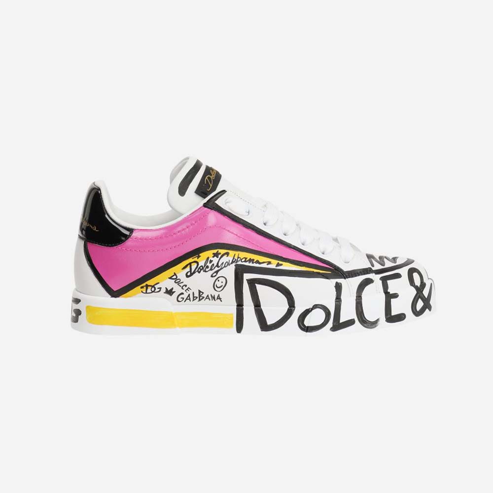 Side profile of Dolce Gabbana D&G Women Limited Edition Portofino Sneakers-Pink