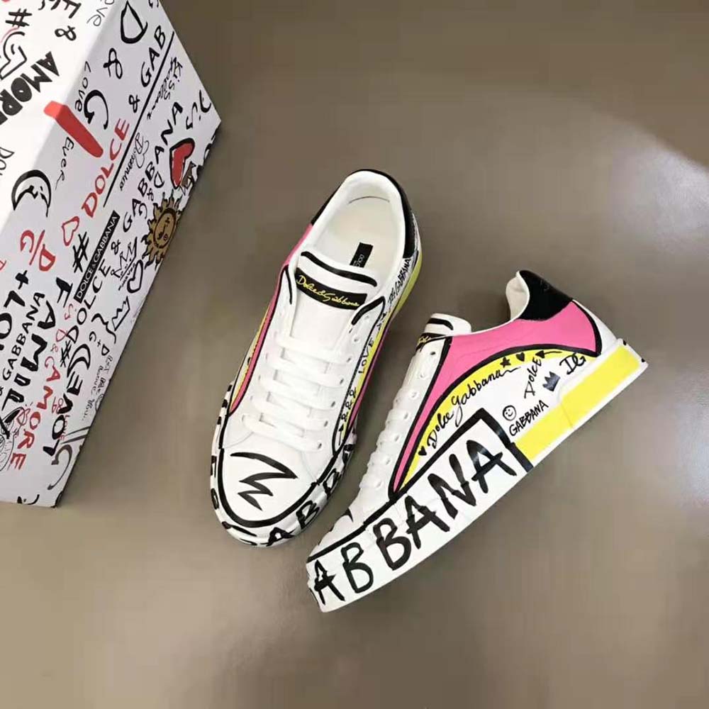 Top view showing lace-up detail on Dolce Gabbana D&G Portofino Sneakers-Pink