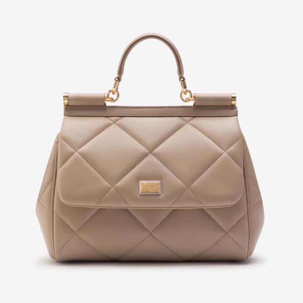 Front view of Dolce Gabbana D&G Women Medium Sicily Bag in Sandy quilted calfskin