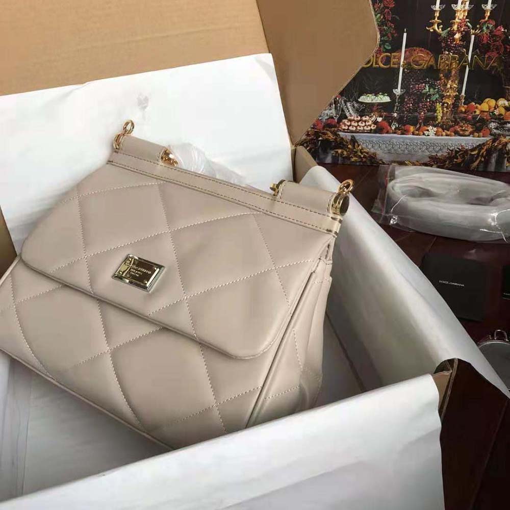 Side angle showing structured silhouette of Dolce Gabbana D&G Medium Sicily Bag