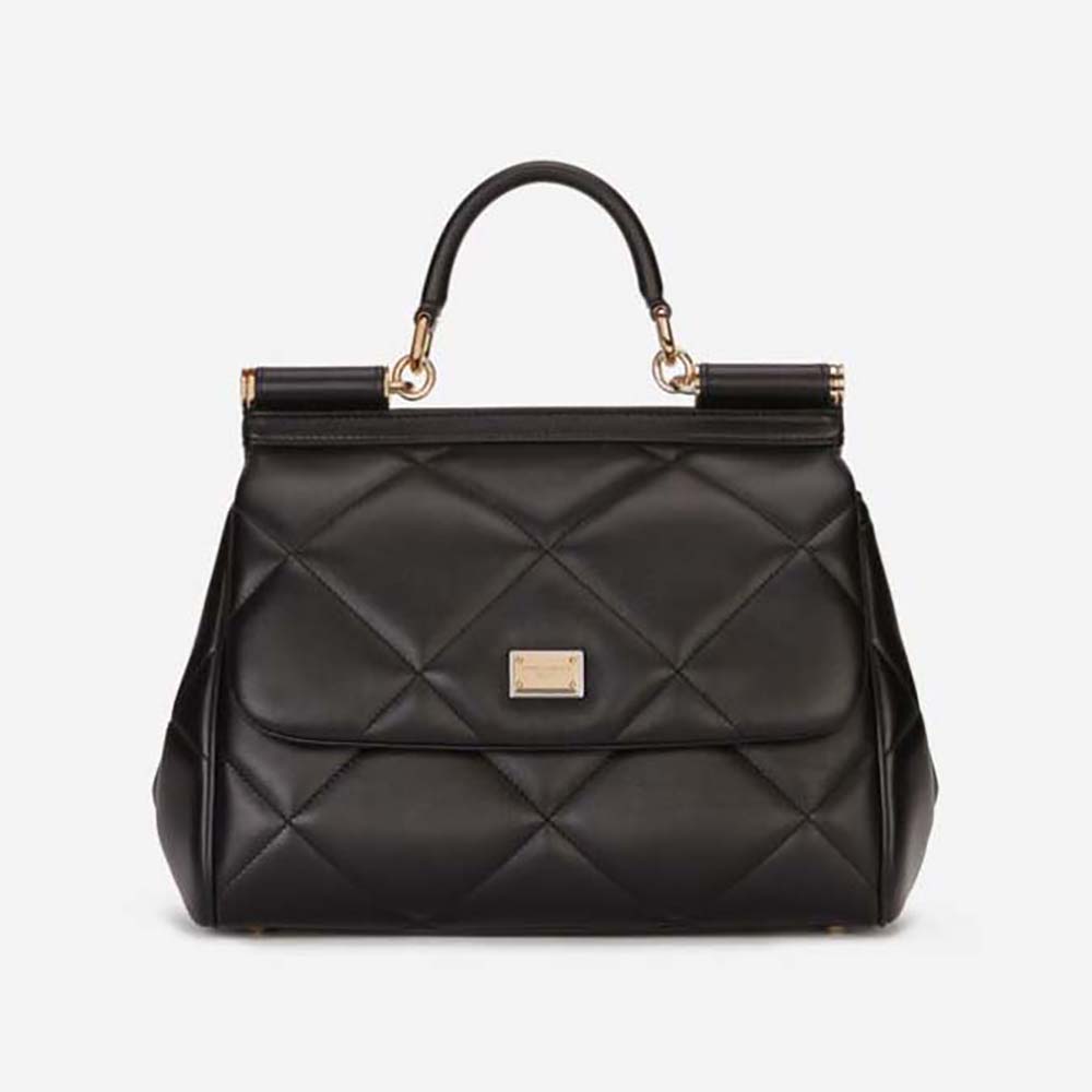 Front view of Dolce Gabbana D&G Women Medium Sicily Bag in Quilted Calfskin-Black