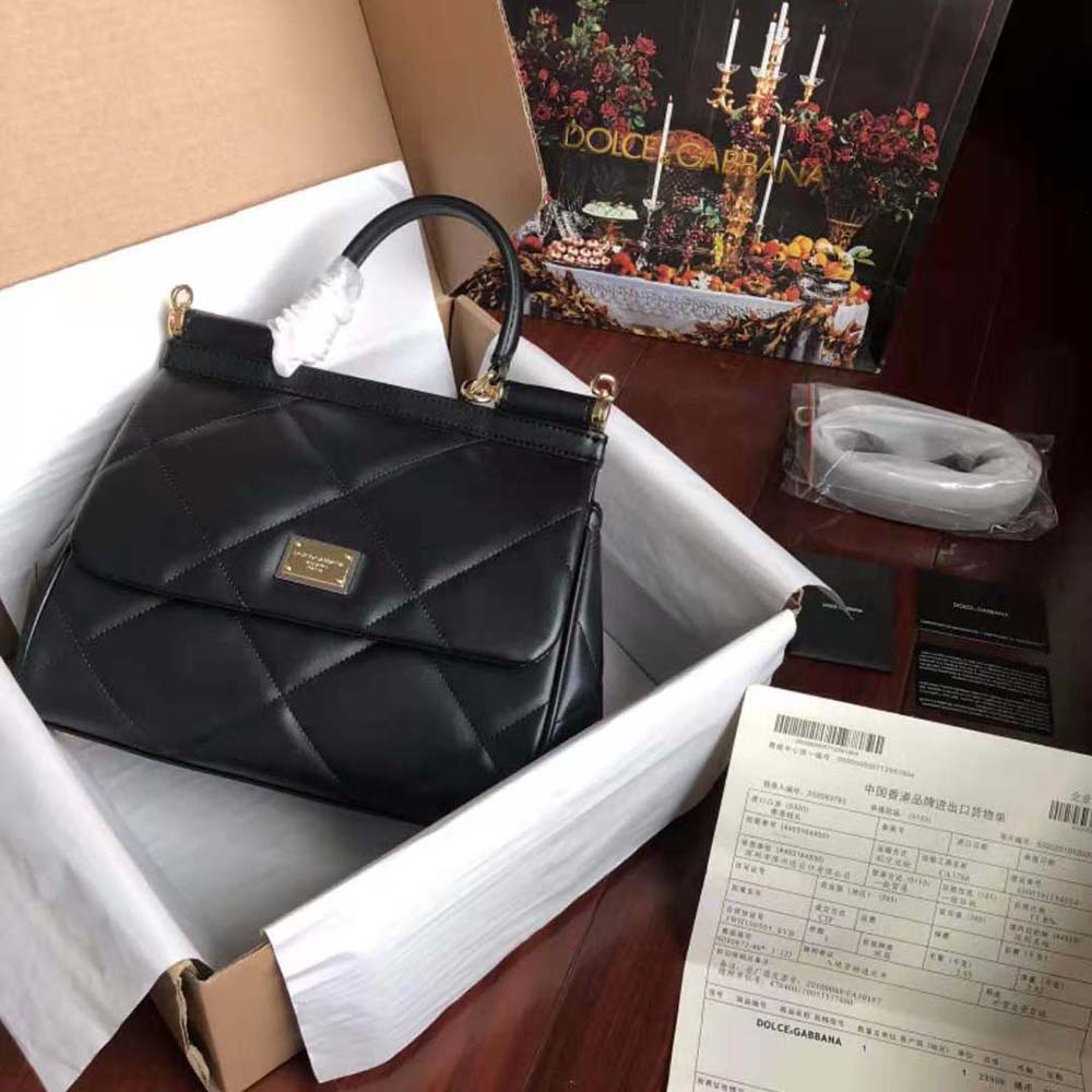 Close-up of gold-tone D&G logo hardware on Sicily Bag