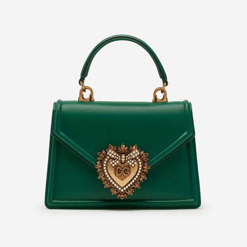 Front view of Dolce Gabbana D&G Women Small Smooth Calfskin Devotion Bag-Green
