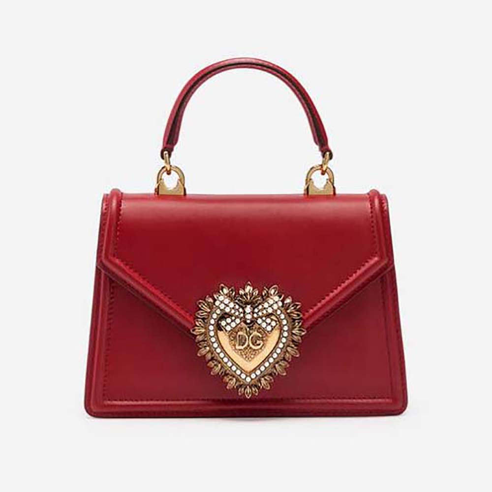 Front view of Dolce Gabbana D&G Women Small Smooth Calfskin Devotion Bag-Maroon
