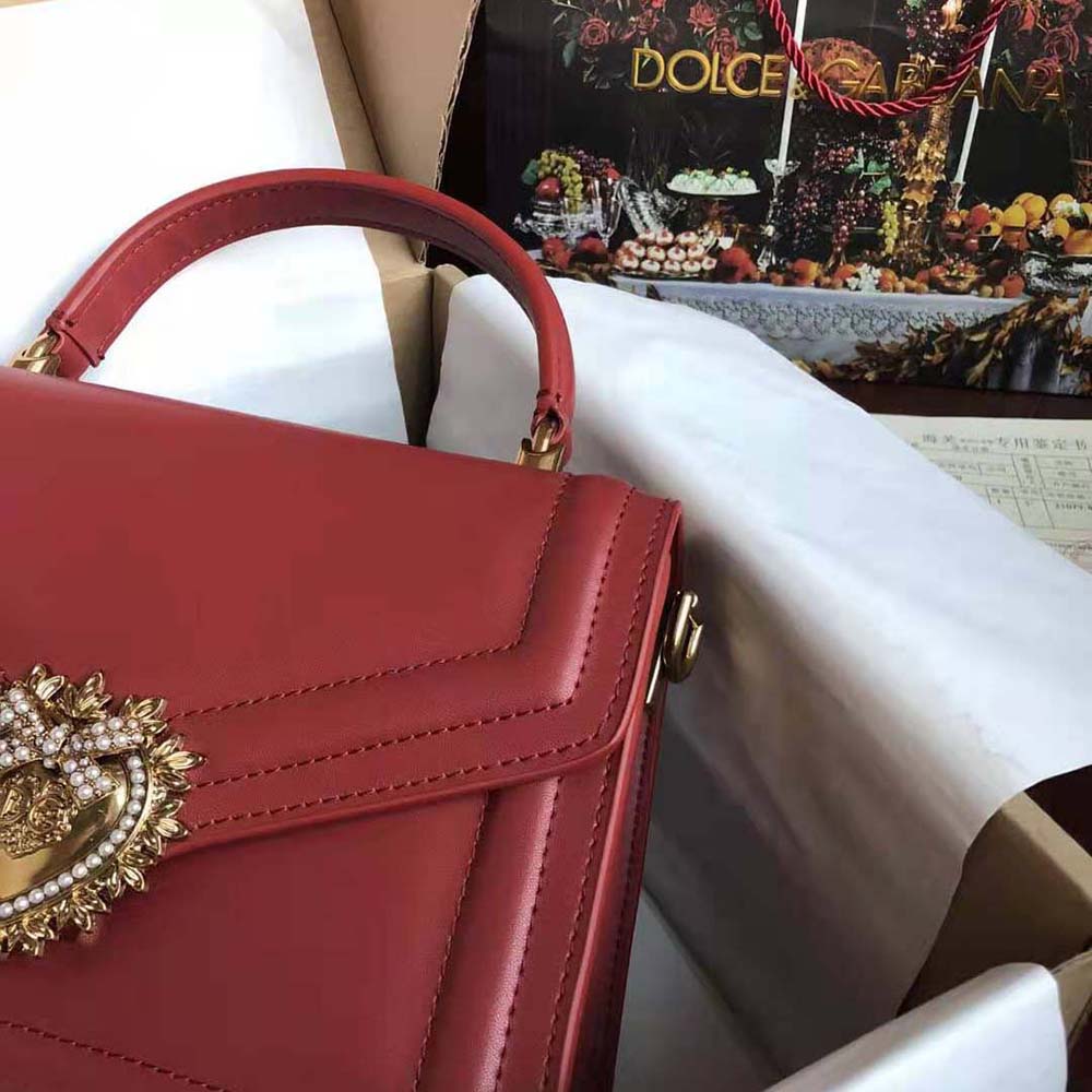 Dolce Gabbana D&G Women Small Smooth Calfskin Devotion Bag-Maroon - image 6