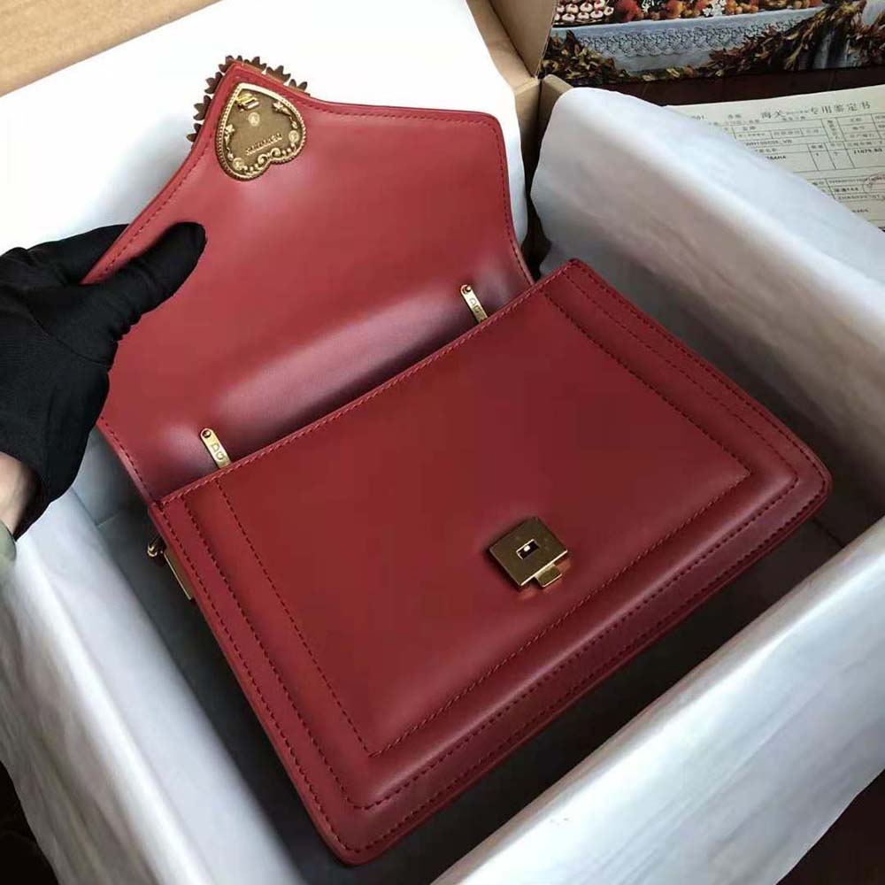 Dolce Gabbana D&G Women Small Smooth Calfskin Devotion Bag-Maroon - image 4