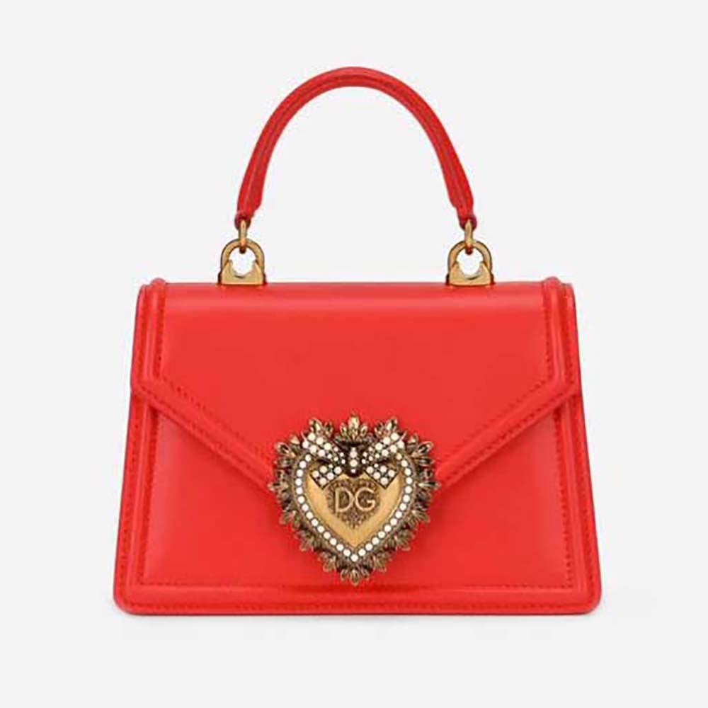 Front view of Dolce Gabbana D&G Women Small Smooth Calfskin Devotion Bag-Red