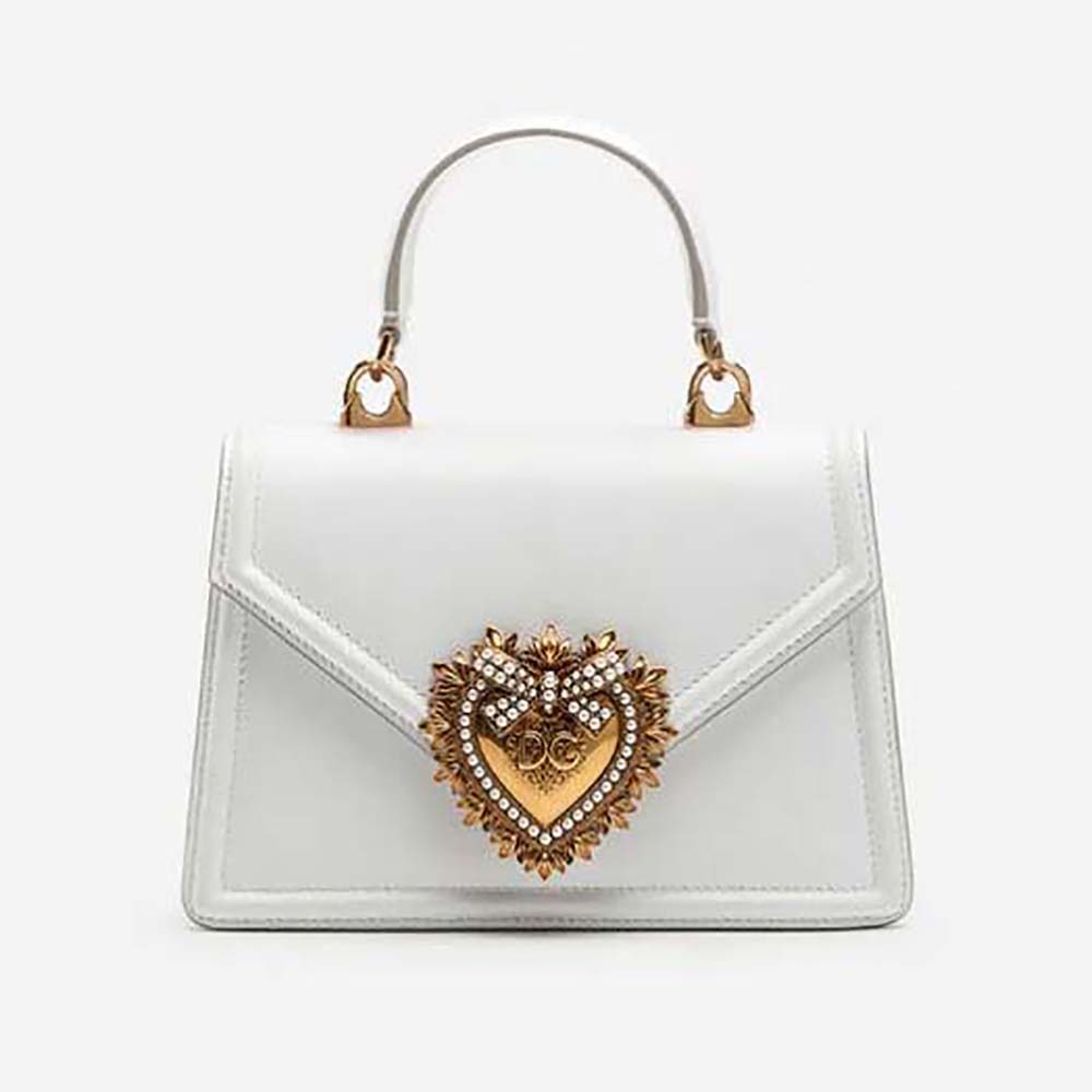 Front view of Dolce Gabbana D&G Women Small Smooth Calfskin Devotion Bag-White