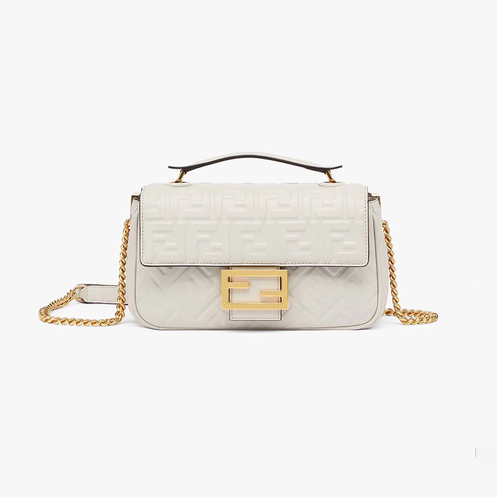 Fendi Women Baguette Chain Midi Light Gray Leather Bag-White - image 1