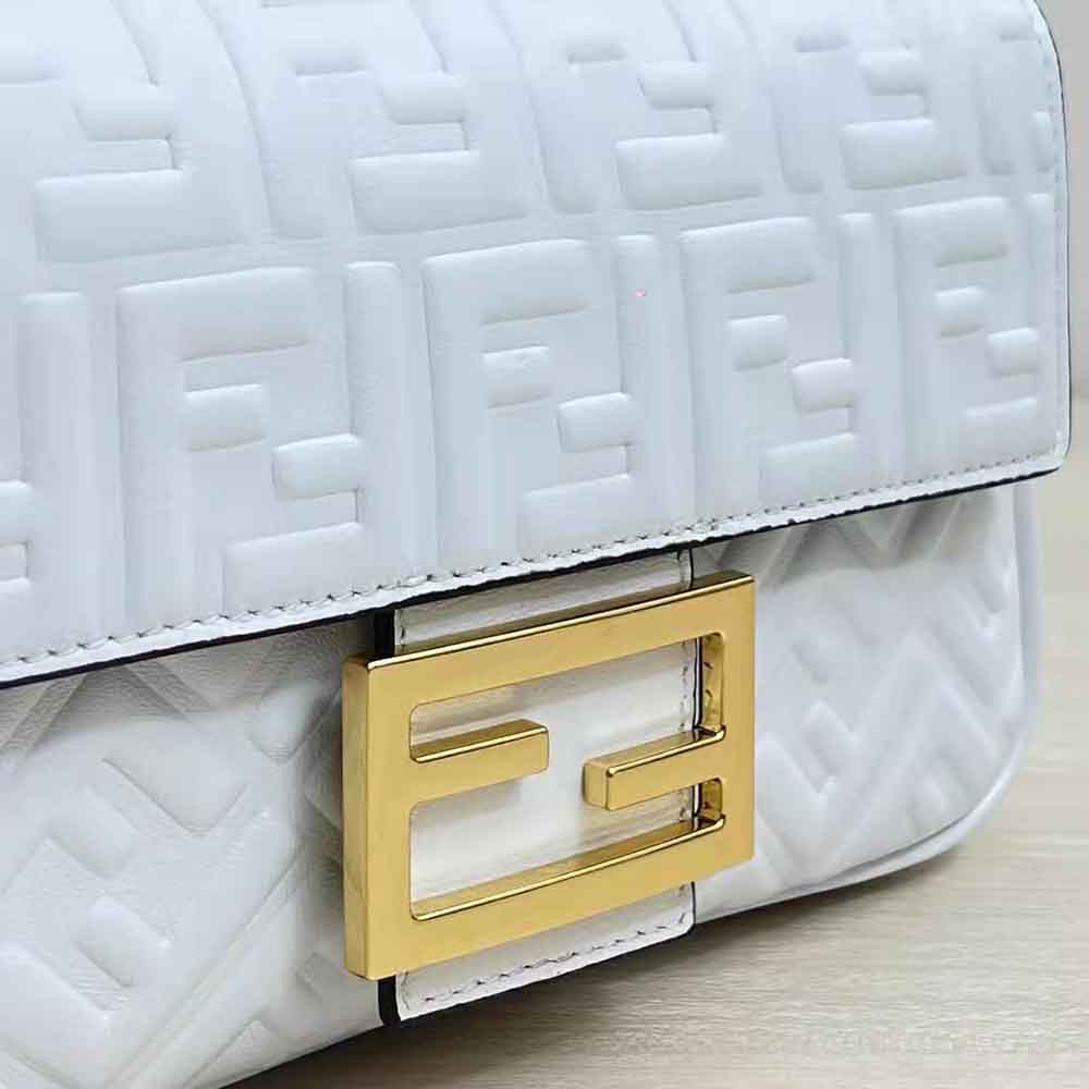 Fendi Women Baguette Chain Midi Light Gray Leather Bag-White - image 7