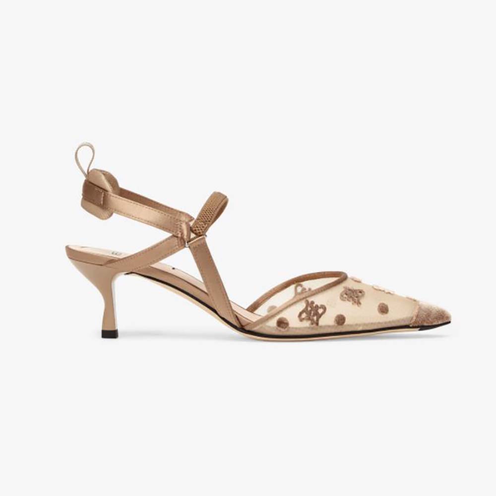 Fendi Women Colibri Lite Beige mesh and FF Karligraphy Medium-Heel Slingbacks - image 1