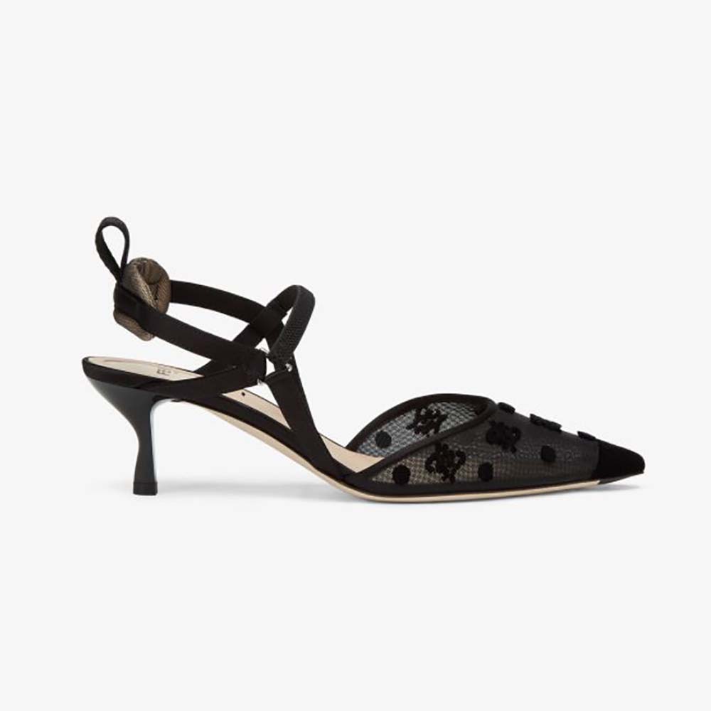 Fendi Women Colibri Lite Black mesh and FF Karligraphy Medium-Heel Slingbacks - image 1
