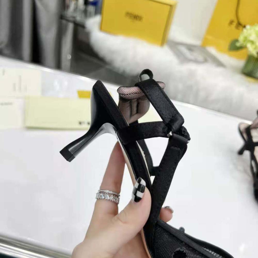 Fendi Women Colibri Lite Black mesh and FF Karligraphy Medium-Heel Slingbacks - image 8