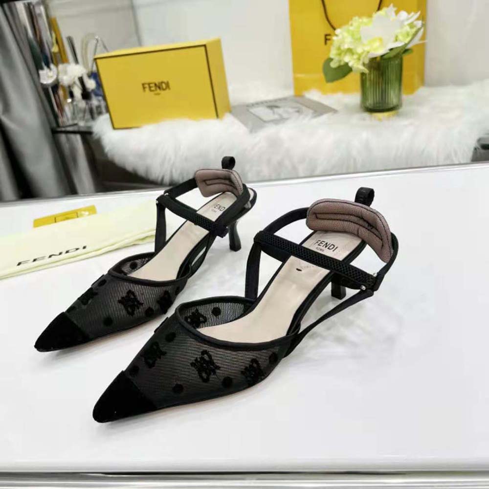 Fendi Women Colibri Lite Black mesh and FF Karligraphy Medium-Heel Slingbacks - image 2