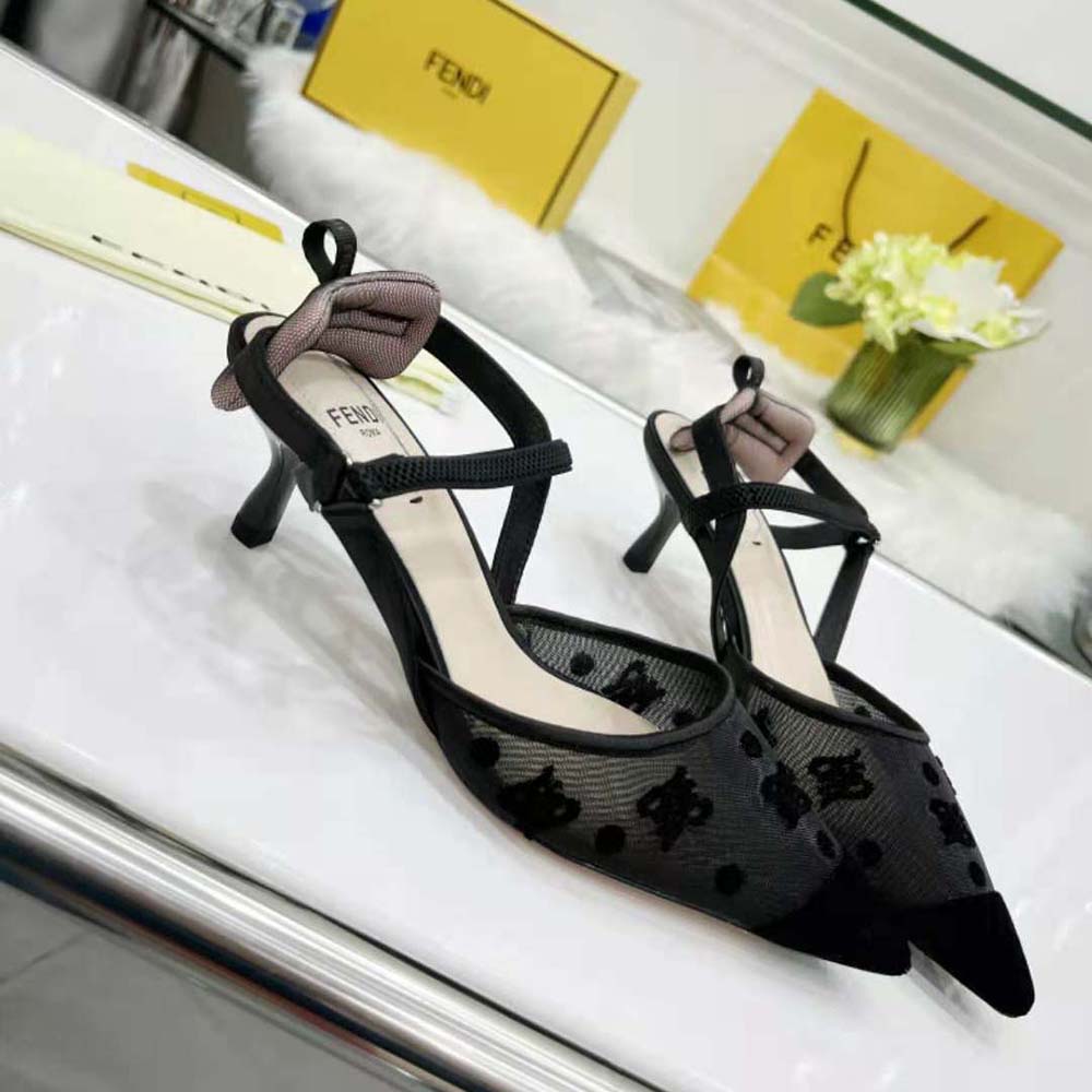 Fendi Women Colibri Lite Black mesh and FF Karligraphy Medium-Heel Slingbacks - image 3