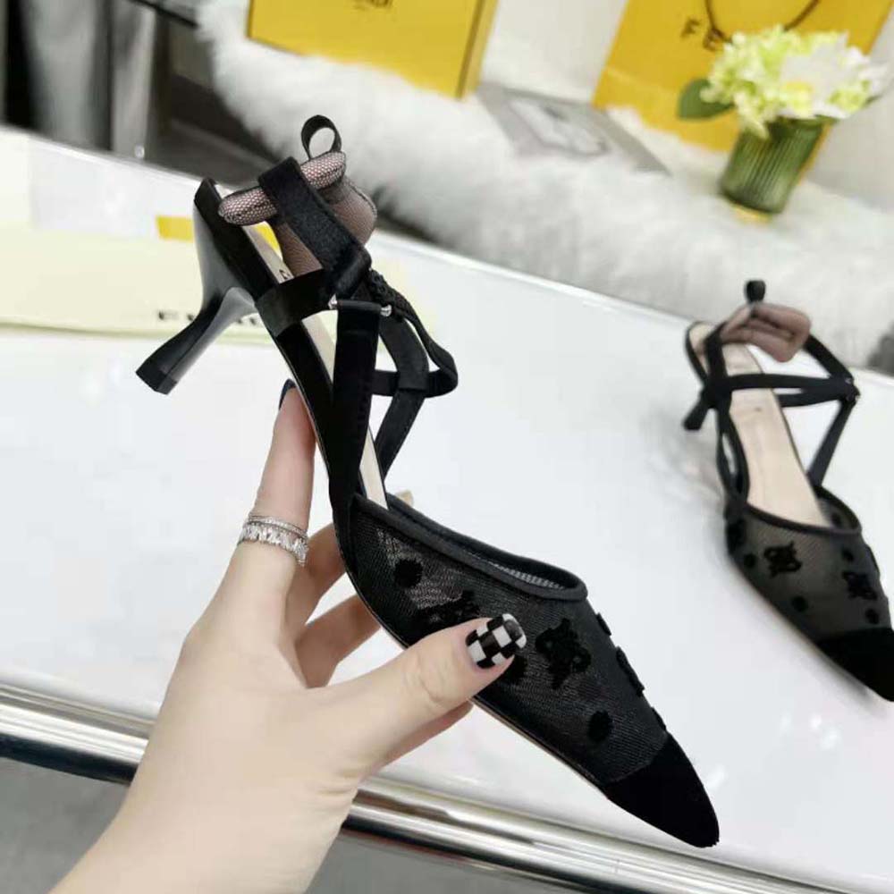 Fendi Women Colibri Lite Black mesh and FF Karligraphy Medium-Heel Slingbacks - image 6