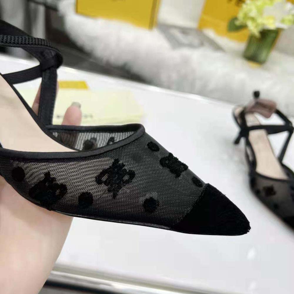 Fendi Women Colibri Lite Black mesh and FF Karligraphy Medium-Heel Slingbacks - image 9