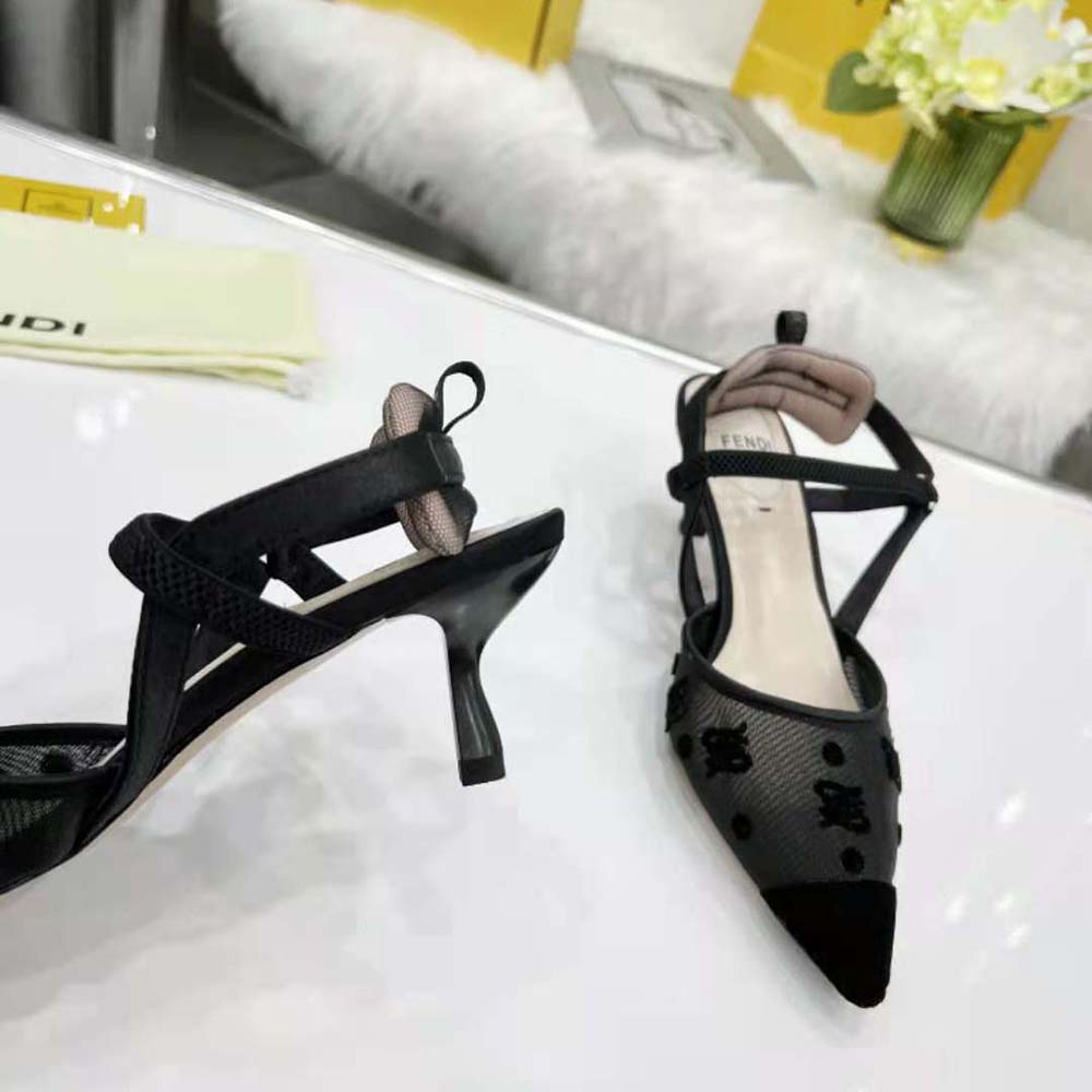 Fendi Women Colibri Lite Black mesh and FF Karligraphy Medium-Heel Slingbacks - image 7