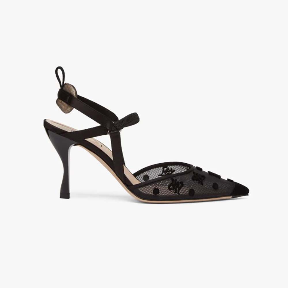 Fendi Women Colibri Lite High-Heeled Black Mesh and FF Karligraphy Slingbacks - image 1