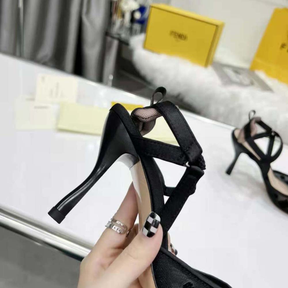 Fendi Women Colibri Lite High-Heeled Black Mesh and FF Karligraphy Slingbacks - image 8