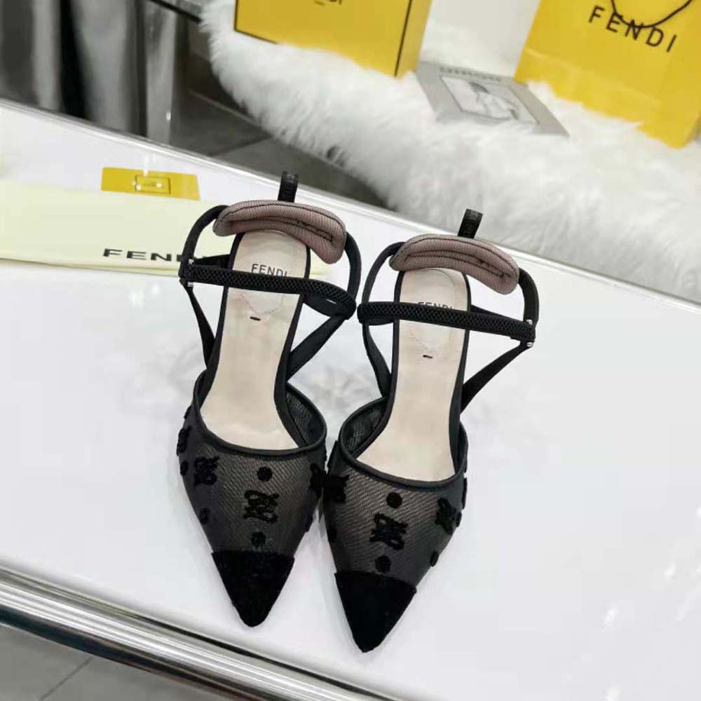 Fendi Women Colibri Lite High-Heeled Black Mesh and FF Karligraphy Slingbacks - image 3
