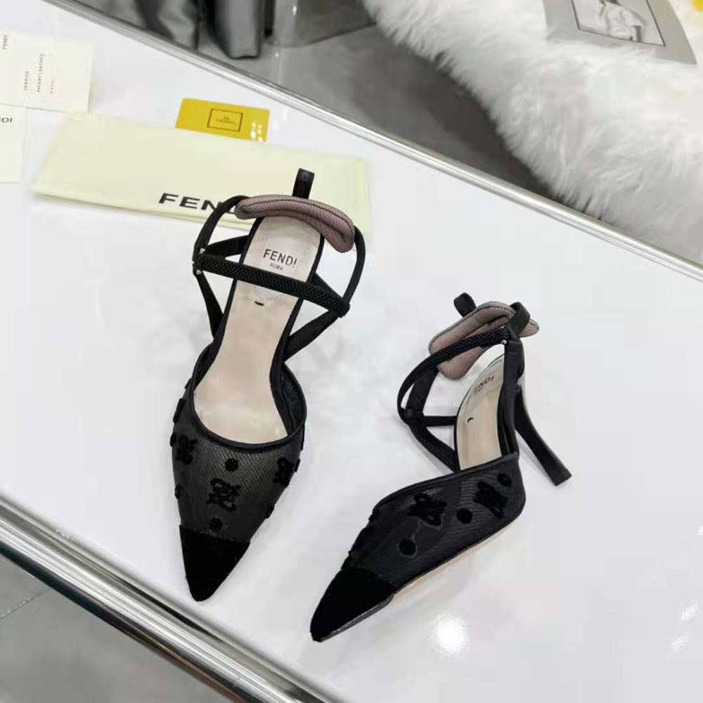 Fendi Women Colibri Lite High-Heeled Black Mesh and FF Karligraphy Slingbacks - image 4