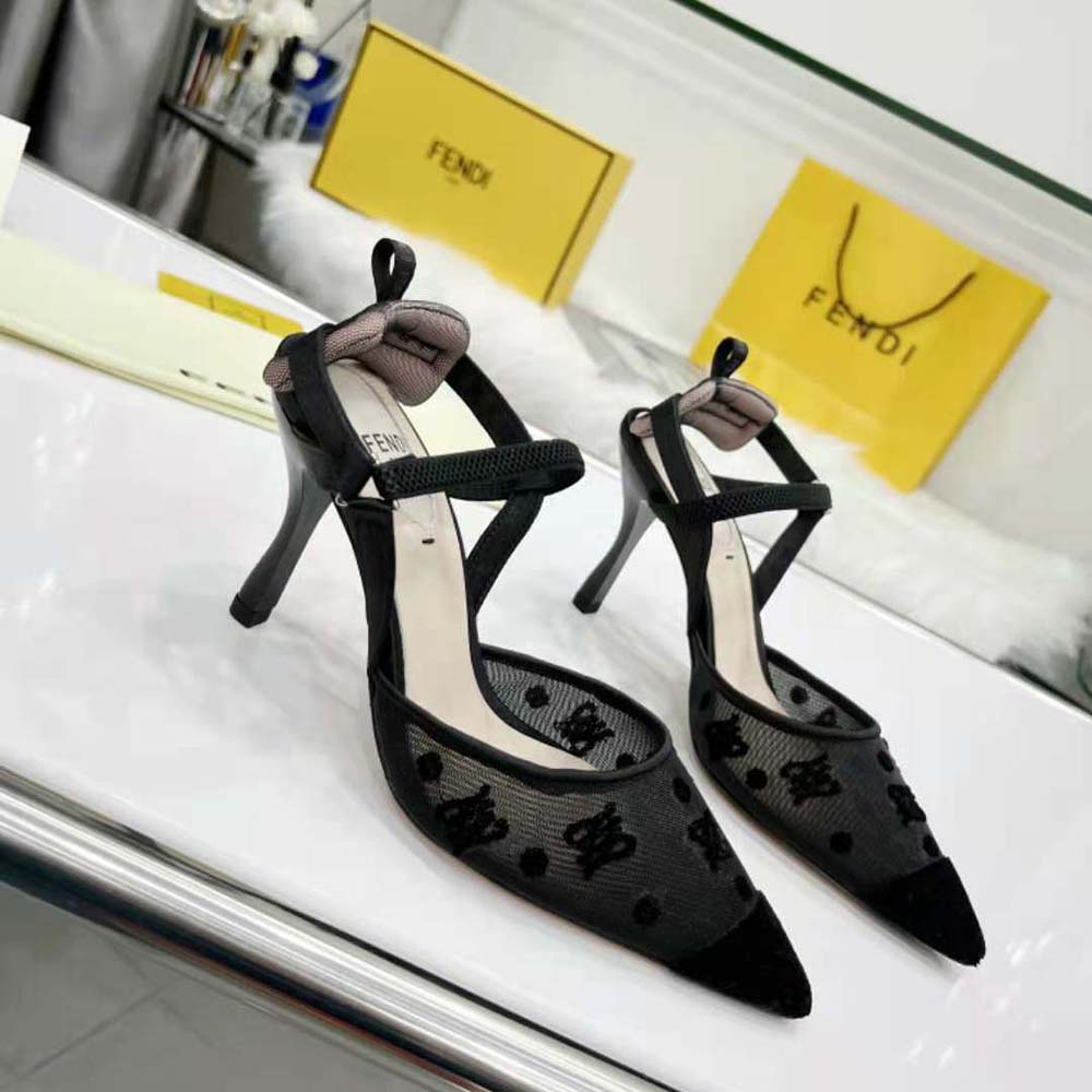 Fendi Women Colibri Lite High-Heeled Black Mesh and FF Karligraphy Slingbacks - image 5