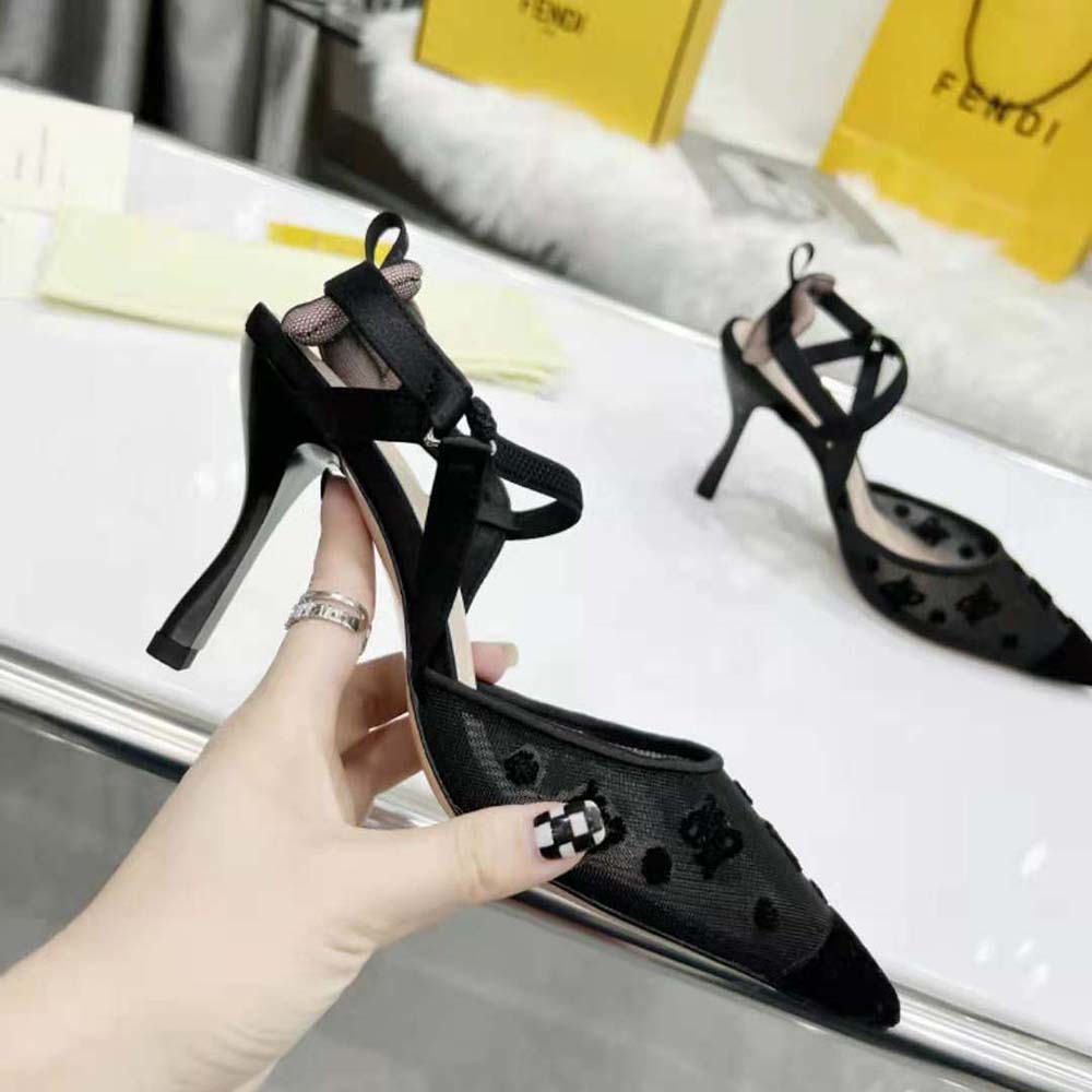 Fendi Women Colibri Lite High-Heeled Black Mesh and FF Karligraphy Slingbacks - image 6
