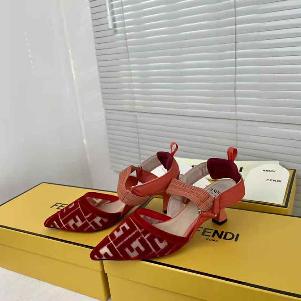 Fendi Women Colibri Red Micromesh Slingbacks with a Medium Heel - image 2