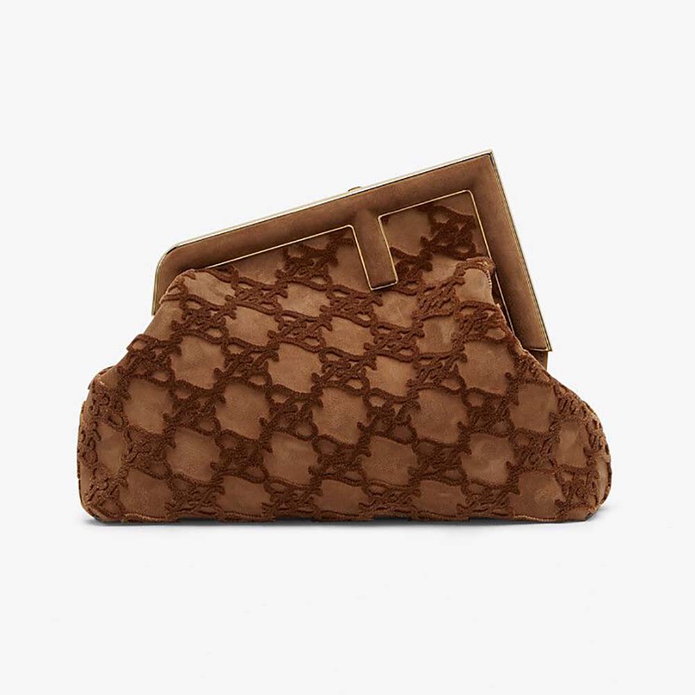 Fendi Women First Medium Red Suede Bag-Brown - image 1