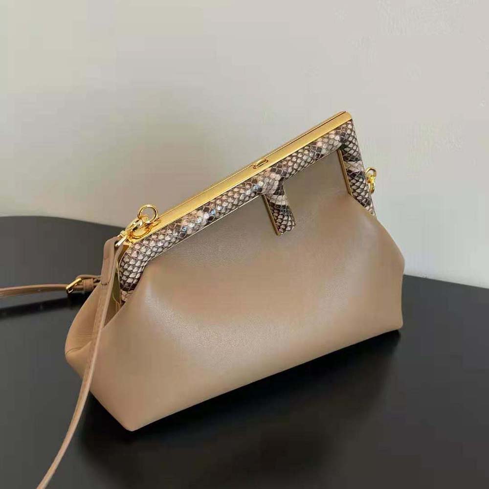 Fendi Women First Small Beige Leather Bag with Exotic Details - image 3